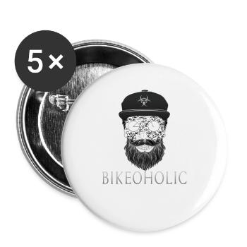 Bikeoholic Barber Bart Bike Rad Rennradfahrer - Buttons groß 56 mm (5er Pack) - Weiß - Vorne