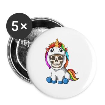Sarkastisches Skelett im Einhornkostüm - Parodie - Buttons groß 56 mm (5er Pack) - Weiß - Vorne