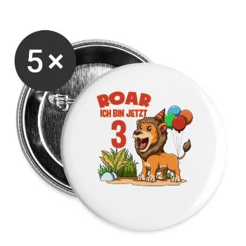 Enfants lion mignon - fête d'anniversaire de 3 ans - Lot de 5 grands badges (56 mm) - blanc - Devant