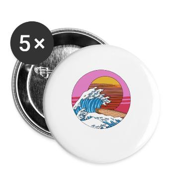 Retro Kanagawa Big Wave Japan - Buttons groß 56 mm (5er Pack) - Weiß - Vorne
