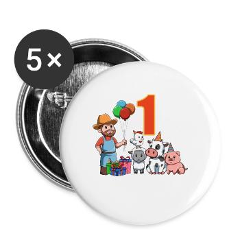 Agriculteur et animaux de ferme - 1 an pour les enfants - Lot de 5 grands badges (56 mm) - blanc - Devant