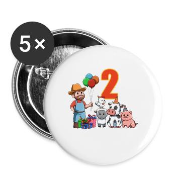 Farmer and farm animals - 2 years children's birthday - Buttons large 2.2''/56 mm (5-pack) - white - Front