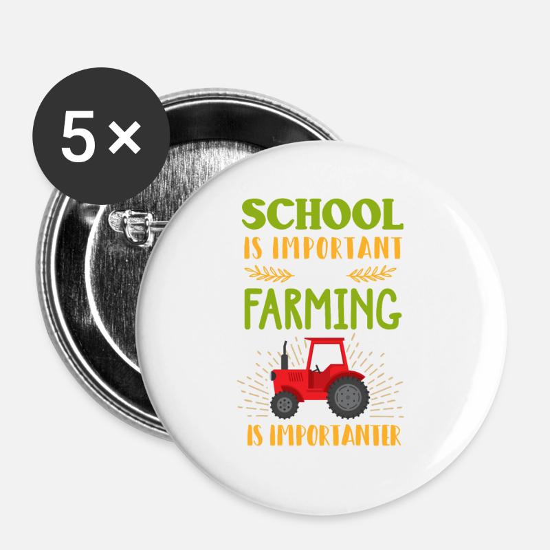 Farming Importanter Than School Farmer Kids Gift - Buttons large 2.2''/56 mm (5-pack) - white