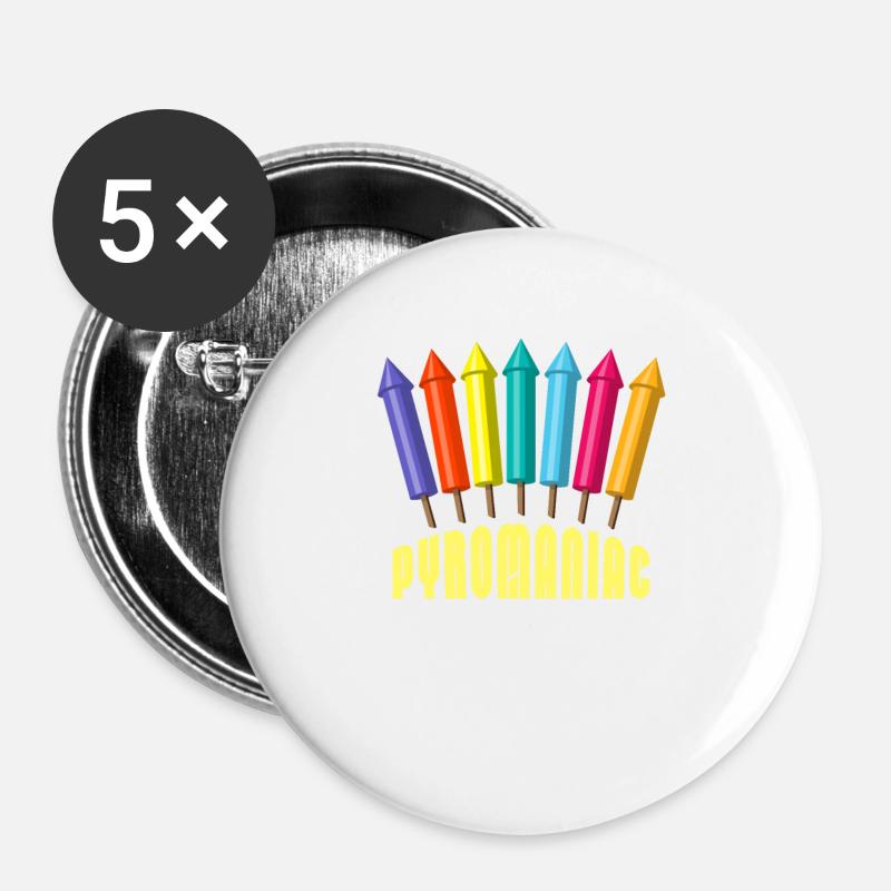 Pyromaniac Raketen Feuerwerk Pyrotechniker Humor - Buttons groß 56 mm (5er Pack) - Weiß