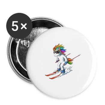 Licorne à ski - licorne de ski drôle - Lot de 5 grands badges (56 mm) - blanc - Devant