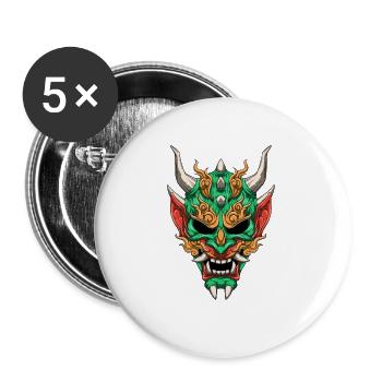Oni Mask - Green Yokai Demon - Buttons large 2.2''/56 mm (5-pack) - white - Front