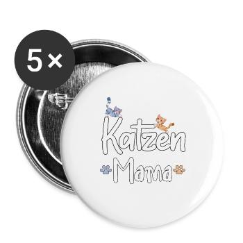 Katzen Mama Schriftzug mit Katzenmotiven - Buttons groß 56 mm (5er Pack) - Weiß - Vorne