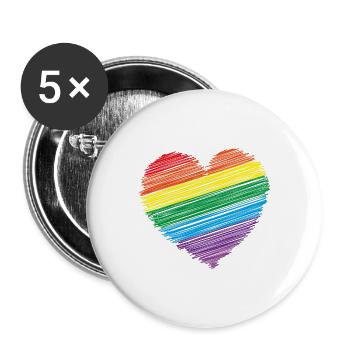 Regenbogen shirt & Herz Regenbogen Geschenk Shirt - Buttons groß 56 mm (5er Pack) - Weiß - Vorne