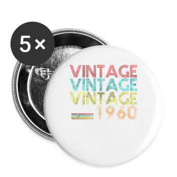 60. Geburtstag 60 Jahre Vintage 1960 60er Sechzige - Buttons groß 56 mm (5er Pack) - Weiß - Vorne