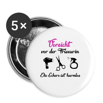 Friseur Friseurin Geschenk - Buttons groß 56 mm (5er Pack) - Weiß - Vorne