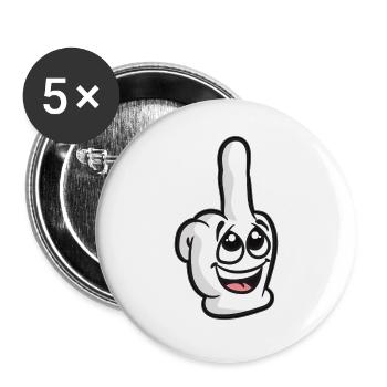 Lachender Mittelfinger Frecher Stinkefinger Humor - Buttons groß 56 mm (5er Pack) - Weiß - Vorne