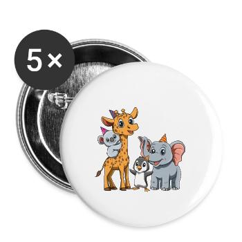 Süße Kinder & Zoo 5. Geburtstagsfeier - Buttons groß 56 mm (5er Pack) - Weiß - Vorne