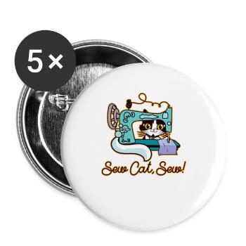 Sewing cat hobby tailor humor - Buttons large 2.2''/56 mm (5-pack) - white - Front