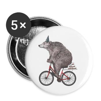 Funny and funny bear on bike happy birthday to you - Buttons large 2.2''/56 mm (5-pack) - white - Front