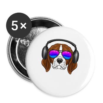 Ein cooler Beagle mit Brille, Kopfhörern, Musik - Buttons groß 56 mm (5er Pack) - Weiß - Vorne