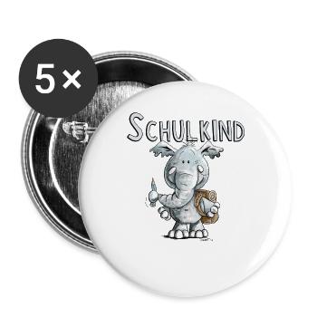 Schulkind Elefant I Einschulung Geschenk - Buttons groß 56 mm (5er Pack) - Weiß - Vorne