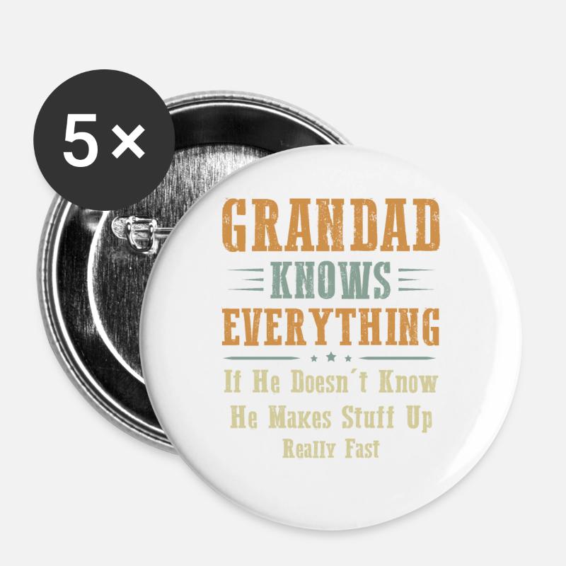 Grandad Knows Everything - Buttons large 2.2''/56 mm (5-pack) - white