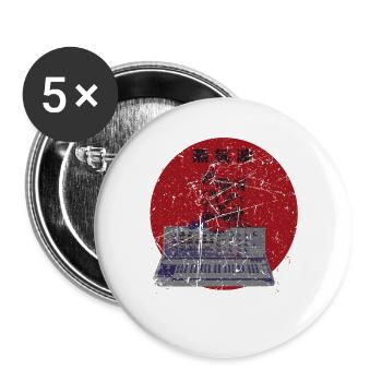 Vintage Japan Synthesizer Katze Analog Synth Retro - Buttons groß 56 mm (5er Pack) - Weiß - Vorne