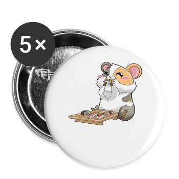 Lustiges Meerschweinchen isst Sushi - Buttons groß 56 mm (5er Pack) - Weiß - Vorne