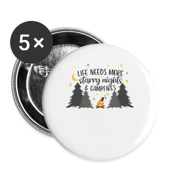 Feu de camp nature étoiles et camping citation - Lot de 5 grands badges (56 mm) - blanc - Devant