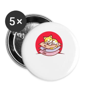 Oreiller en peluche chat toute la journée - Lot de 5 grands badges (56 mm) - blanc - Devant