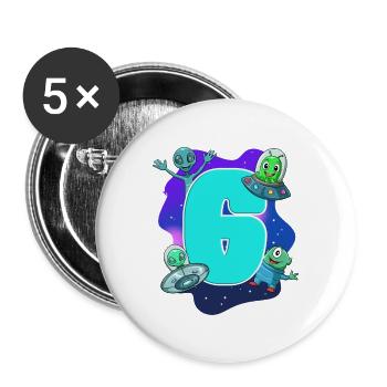 6th child's birthday - alien and Ufo - Buttons large 2.2''/56 mm (5-pack) - white - Front