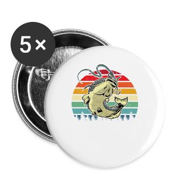 Catfish Shirt - Cooles Angelhemd - Cooles Angeln - Buttons groß 56 mm (5er Pack) - Weiß - Vorne