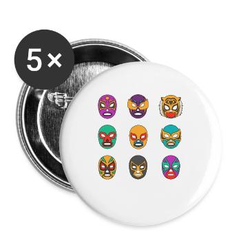 Mexikanischer Wrestler Lucha Libre Masken - Buttons groß 56 mm (5er Pack) - Weiß - Vorne