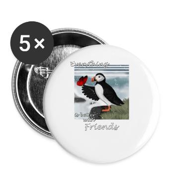 Tout va mieux avec des amis Vintage Vogel - Lot de 5 grands badges (56 mm) - blanc - Devant