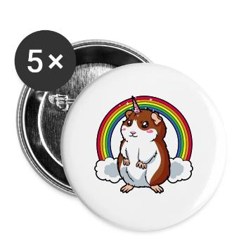 Unicorn Guinea Pig Rainbow - Buttons large 2.2''/56 mm (5-pack) - white - Front