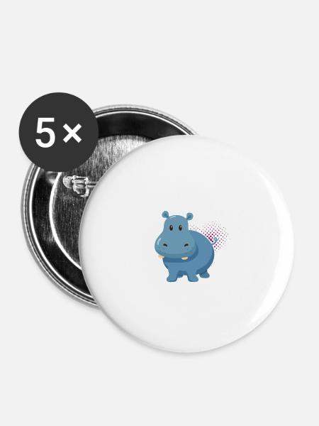 Nilpferd - Buttons groß 56 mm (5er Pack) - Weiß