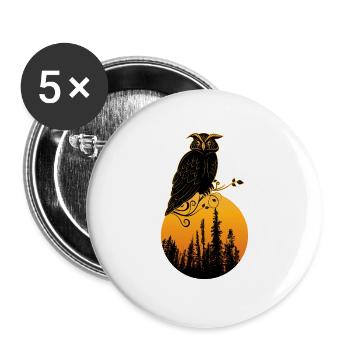 Idée cadeau mignon oiseau hibou - Lot de 5 grands badges (56 mm) - blanc - Devant