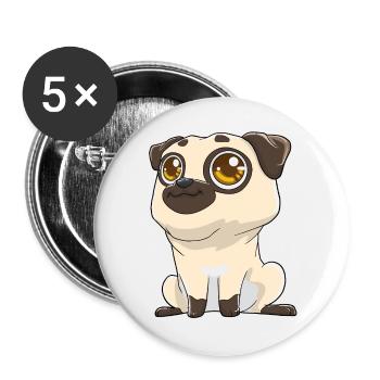 Cute pug with big eyes - Buttons large 2.2''/56 mm (5-pack) - white - Front