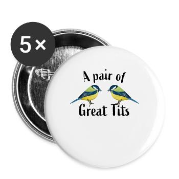 Ein Paar Kohlmeisen | Lustiges Vogelgeschenk - Buttons groß 56 mm (5er Pack) - Weiß - Vorne