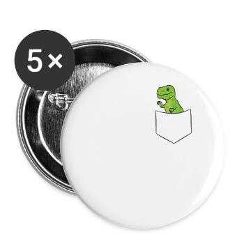 Lustiger Dinosaurier in der Tasche Dinosaurier - Buttons groß 56 mm (5er Pack) - Weiß - Vorne