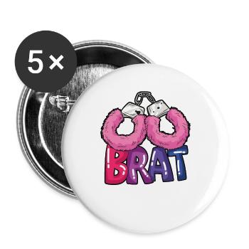 BRAT menottes en peluche DDLG bad girl humour - Lot de 5 grands badges (56 mm) - blanc - Devant
