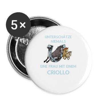 Frau Mit Criollo Pferd Reiten Ausritt - Buttons groß 56 mm (5er Pack) - Weiß - Vorne