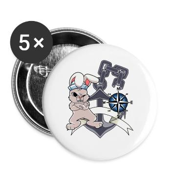 Matrose Kompass Anker Hase Seemann Kapitän Ahoi - Buttons groß 56 mm (5er Pack) - Weiß - Vorne
