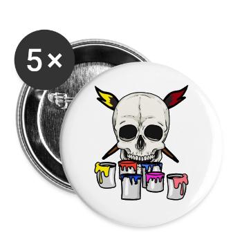 Totenkopf Künstler Maler Berufe Job Pinsel - Buttons groß 56 mm (5er Pack) - Weiß - Vorne