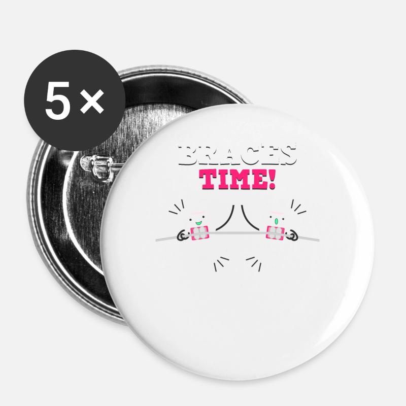 Braces Mouth Teeth Orthodontist - Buttons large 2.2''/56 mm (5-pack) - white