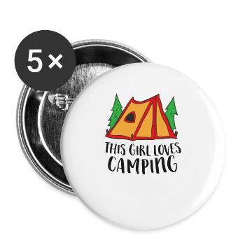 Dieses Mädchen liebt Camping Zelt Camping Mädchen - Buttons groß 56 mm (5er Pack) - Weiß - Vorne