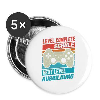 Azubi Auszubildende Level Complete Schule Geschenk - Buttons groß 56 mm (5er Pack) - Weiß - Vorne