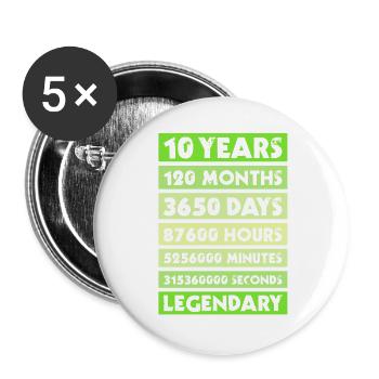10 Jahre Jubiläum-Firma-Geburtstag-Mitgliedschaft - Buttons groß 56 mm (5er Pack) - Weiß - Vorne
