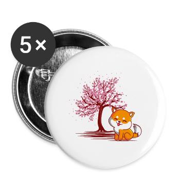 Shiba Inu chien fleur de cerisier japonais - Lot de 5 grands badges (56 mm) - blanc - Devant