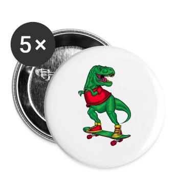 Skater Dino Skatboarder Skateboard Skating Dinosaur - Buttons large 2.2''/56 mm (5-pack) - white - Front