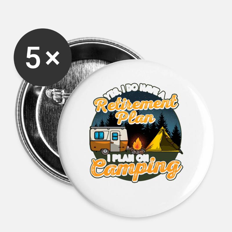 Camping Retirement Camper - Buttons large 2.2''/56 mm (5-pack) - white