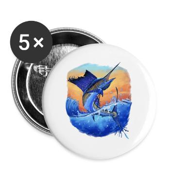 Cadeau de pêcheurs de pêche sportive Marlin - Lot de 5 grands badges (56 mm) - blanc - Devant
