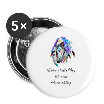 Mystischer Edel-Hengst mit Tribal-Akzenten - Buttons groß 56 mm (5er Pack) - Weiß - Vorne