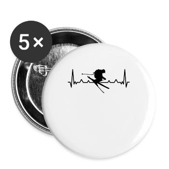 Heartbeat Freeride Ski Skifahren Geschenk Winter - Buttons groß 56 mm (5er Pack) - Weiß - Vorne