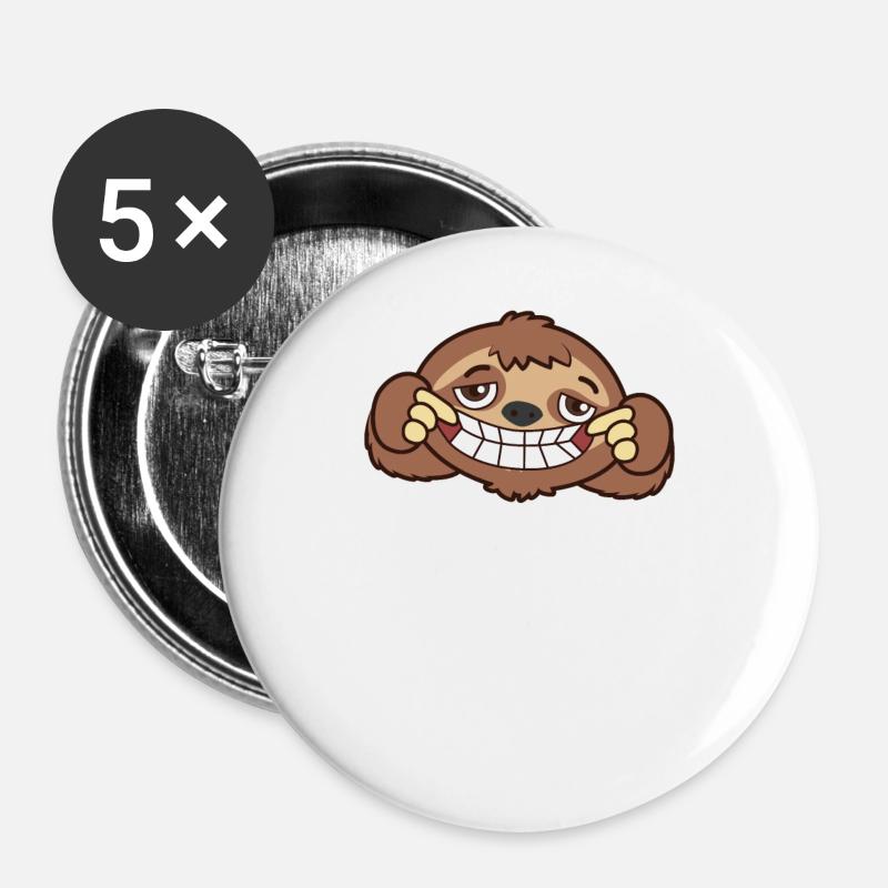Faultier - Buttons groß 56 mm (5er Pack) - Weiß